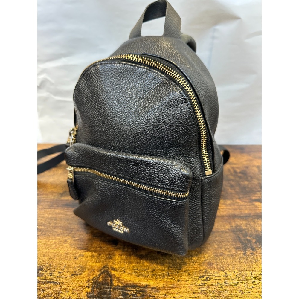 Coach Mini Charlie Backpack Black Pebbled Leather Bag Gold Hardware F38263 - Picture 2 of 16